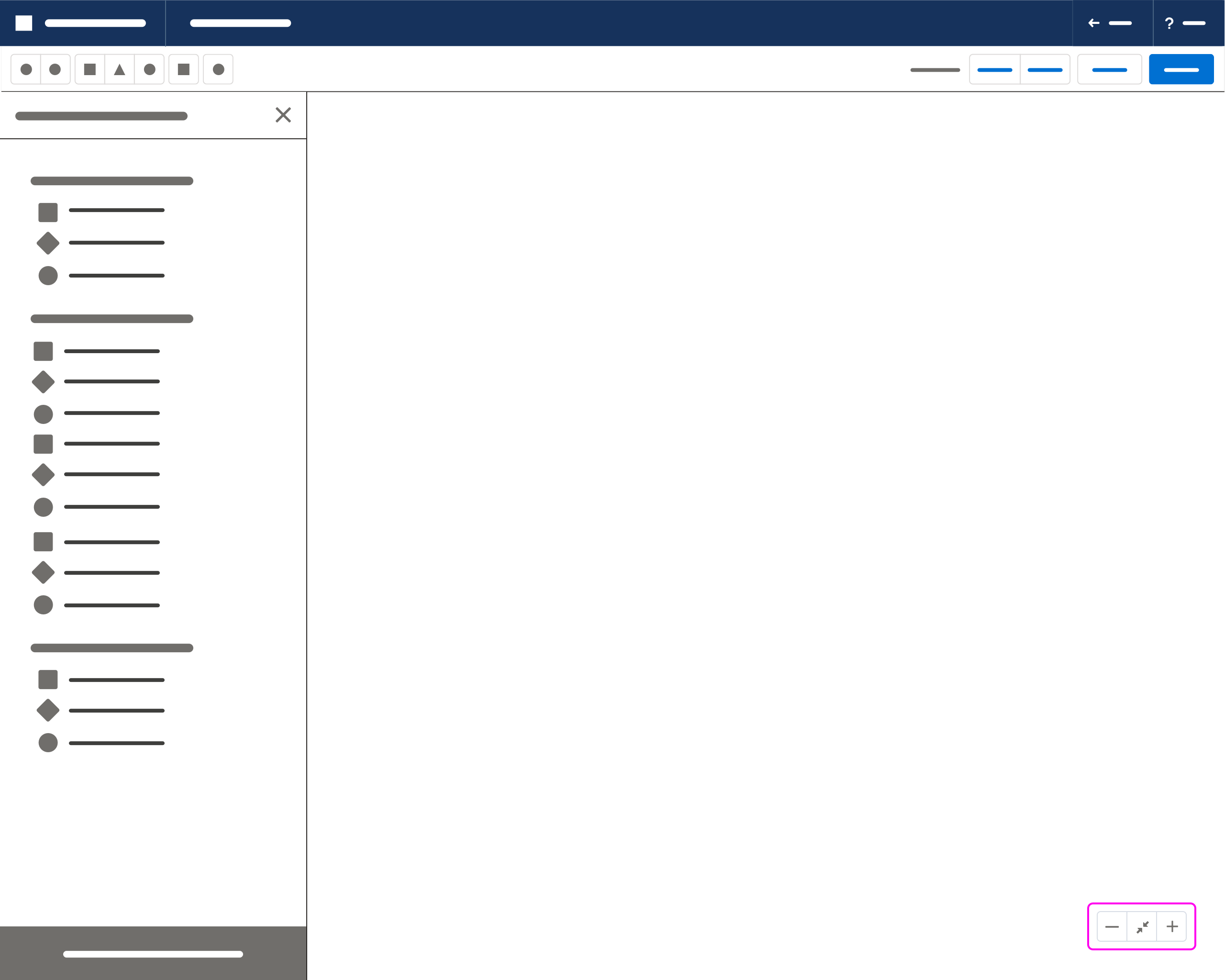 Canvas stencil with zoom controls highlighted in blue in the bottom right corner